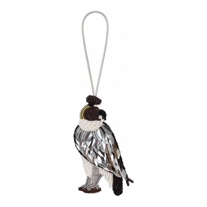 Falcon Charm with mirrored sequin feathers and beaded head
